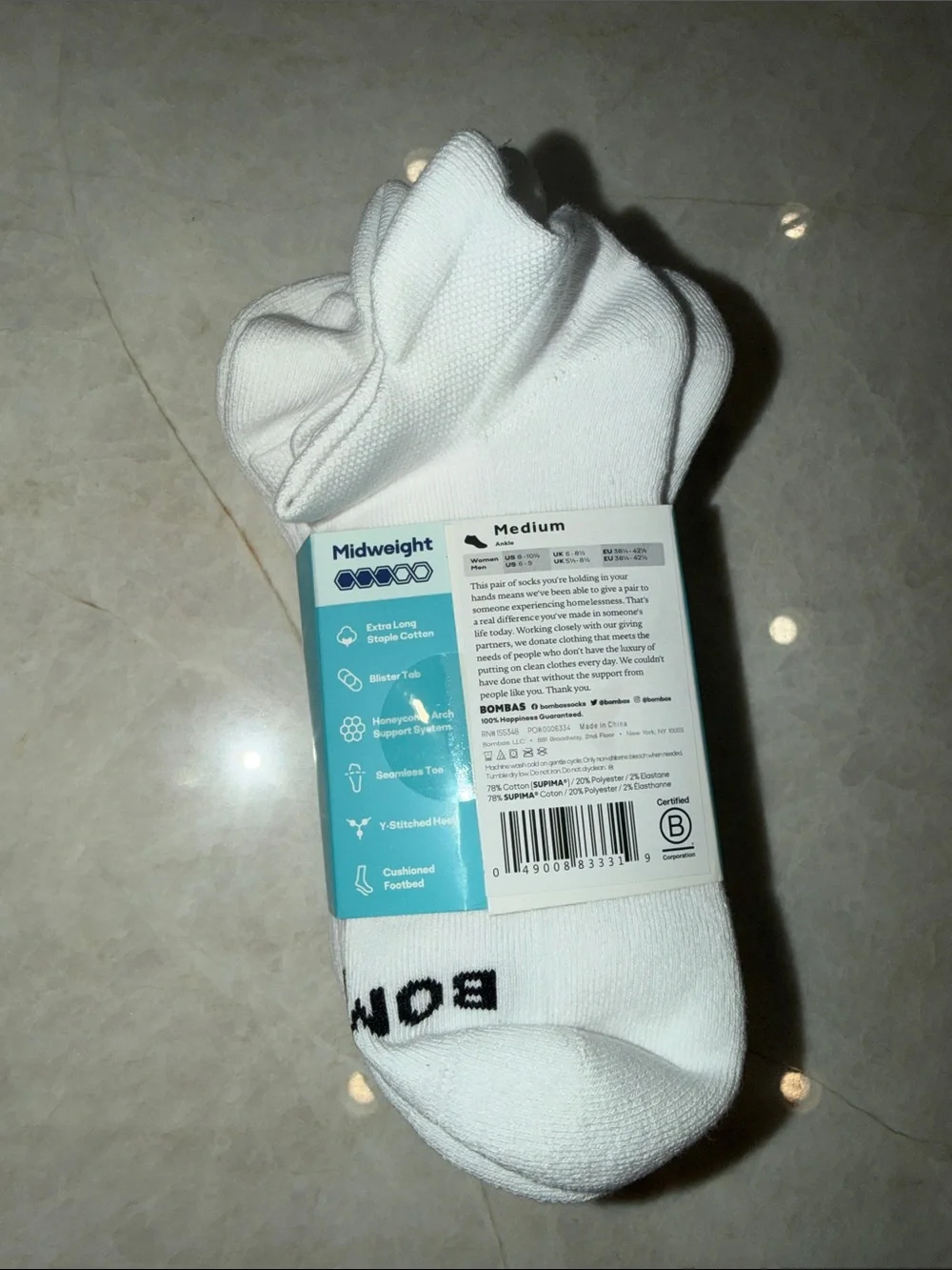 Bombas White Low-Cut Athletic Socks - 4 Pack, medium
